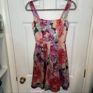 Betsey Johnson Floral Watercolour Pink Purple 100% Silk Mini Dress 0